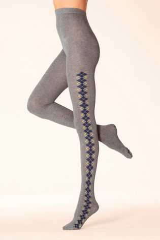 Grey Argyle Pattern Knitted Tights